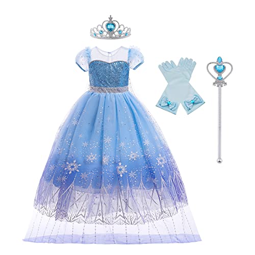 Belle & Moana Kinder ELSA Prinzessin Kostüm Mädchen Eiskönigin Prinzessin Kleid Mädchen für Geburtstage Partys Weihnachten Karneval Halloween Cosplay 6-7 Jahre von Belle & Moana