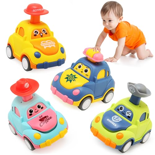 BelleStyle Auto Spielzeug ab 1 Jahr, 4 Stück Press and Go Spielzeugautos für Kleinkinder ab 1 2 3 Jahr, Baby Auto Rennwagen Kinderspielzeug Geschenk für Kinder Jungen Mädchen 12 18 Monaten von BelleStyle