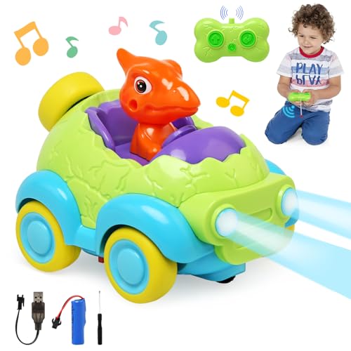 BelleStyle Dinosaurier Ferngesteuertes Auto ab 3 4 5 6 7 8 Jahre, RC Auto Spielzeug mit LED Licht und Musik Geburtstags Geschenke für Kinder Kleinkinder Mädche Jungen ab 3-10 Jahren von BelleStyle