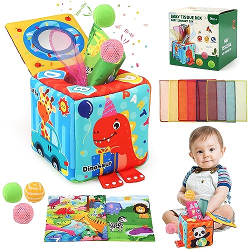 BelleStyle Tissue Box Baby Spielzeug 6 Monate, Montessori Spielzeug für Kleinkind, Tücherbox Sensorik Spielzeug Baby Motorikspielzeug Lernspielzeug Geschenke für Kinder Jungen Mädchen 0-12 Monate von BelleStyle