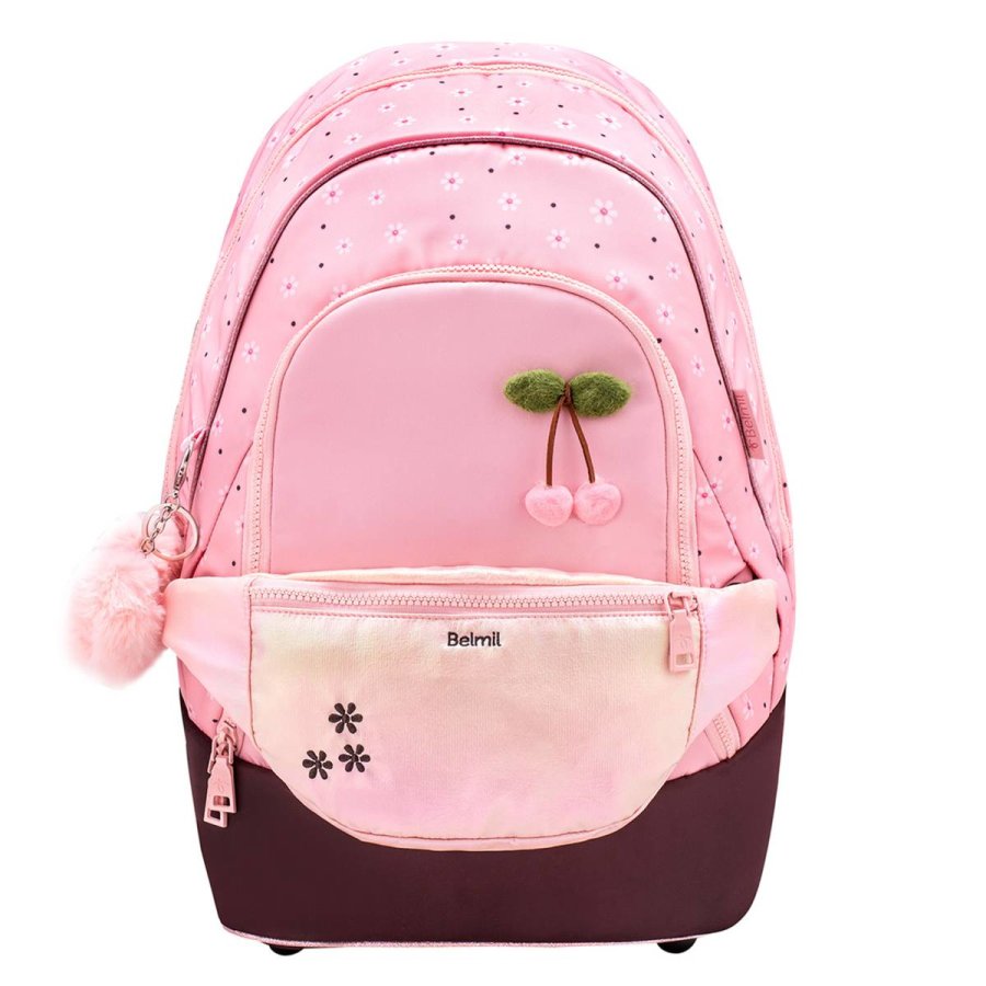 Belmil Premium Schulrucksack mit Bauchtasche CHERRY BLOSSOM von Belmil