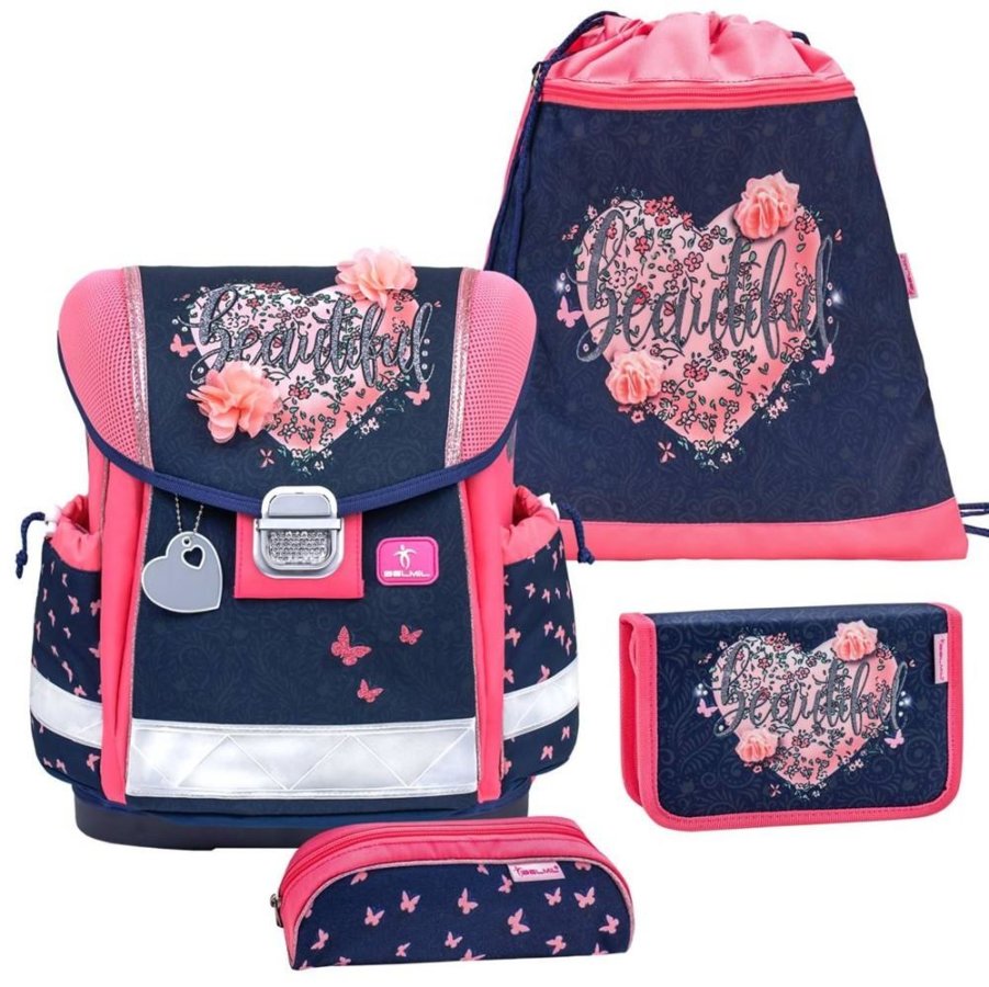 Belmil Schulranzen Set Mädchen Beautiful Flowers (Motiv: Herz mit Blumen) "Classy", ab 1.Klasse Grundschule von Belmil