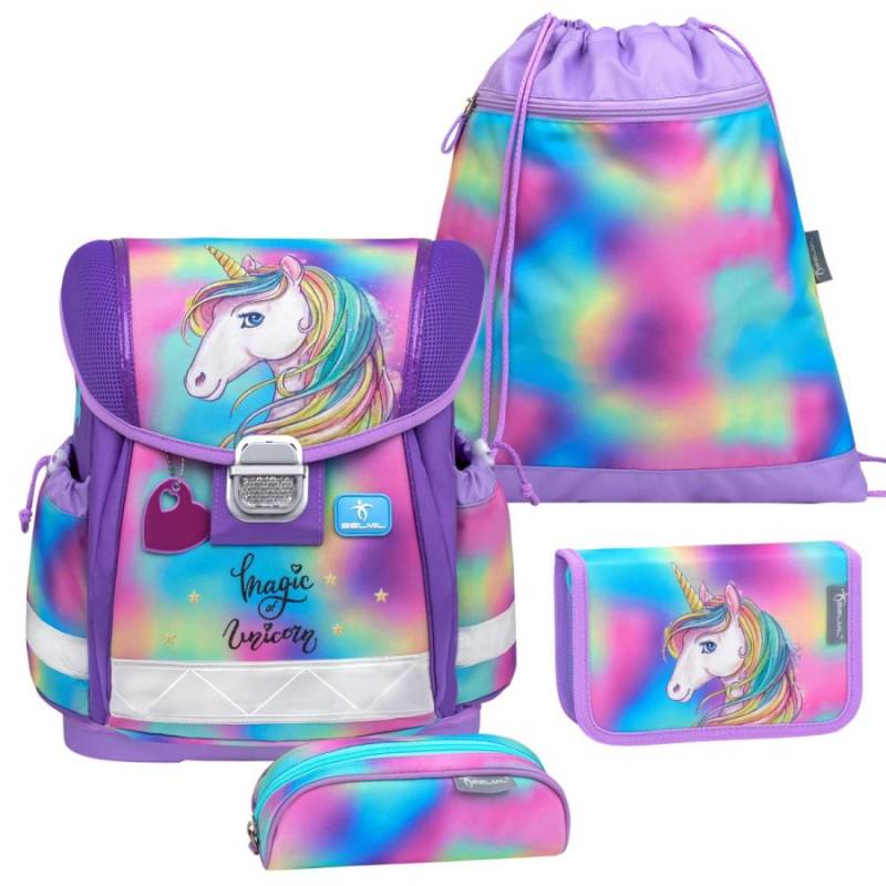 Belmil Schulranzen Set Mädchen Rainbow Color (Motiv: Regenbogen-Einhorn) "Classy", ab 1.Klasse Grundschule von Belmil