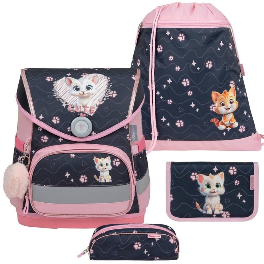 Belmil Schulranzen Set "Compact" (Cute Kitten - kleines Kätzchen) für Mädchen ab 1. Klasse Grundschule Einschulung von Belmil