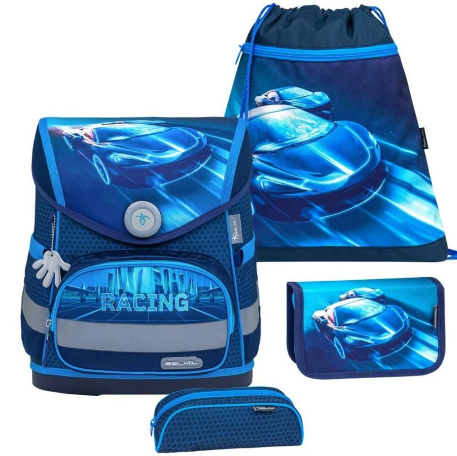 Belmil Schulranzen Set COMPACT 2024 Racing Blue Neon für Jungen ab 1. Klasse von Belmil