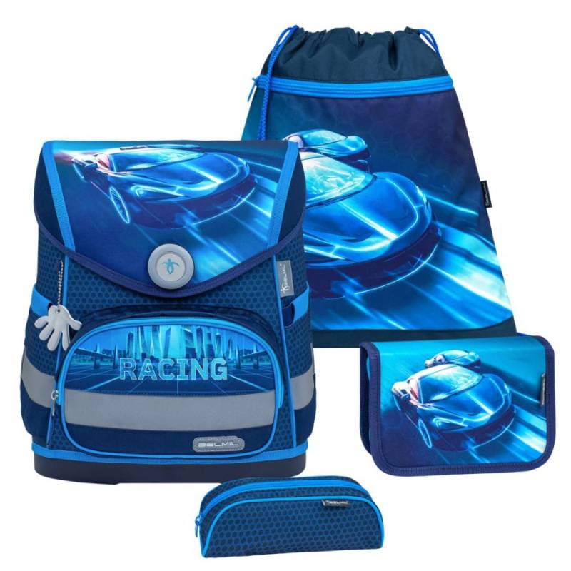 Belmil Schulranzen Set COMPACT 2024 Racing Blue Neon für Jungen ab 1. Klasse von Belmil