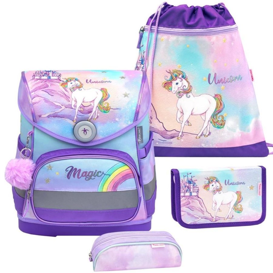 Belmil Schulranzen Set COMPACT 2024 Rainbow Unicorn Magic für Mädchen ab 1. Klasse von Belmil