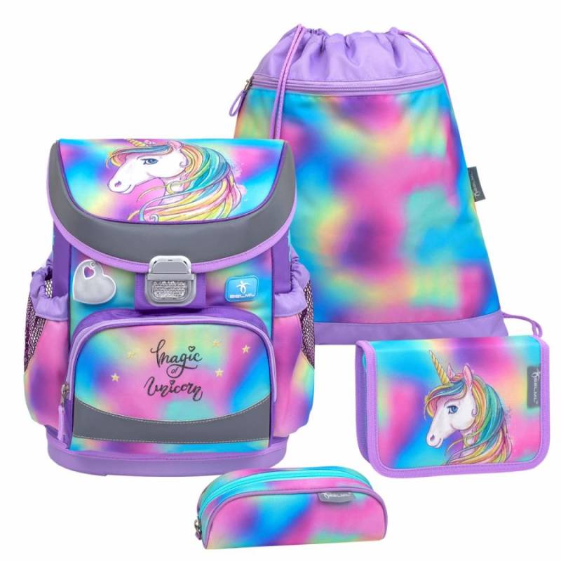 Belmil Schulranzen Set Mädchen Rainbow Color (Motiv: Einhorn) "Mini Fit" für kleinere Kinder, ab 1.Klasse Grundschule von Belmil