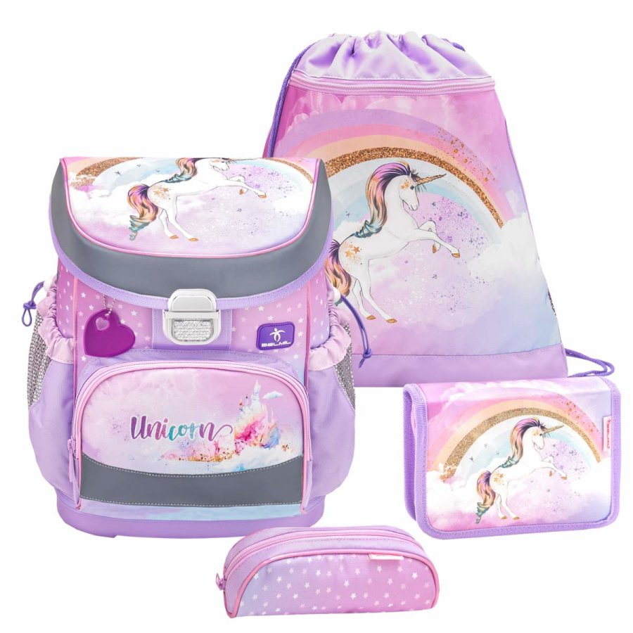 Belmil Schulranzen Set MINI FIT Rainbow Unicorn (Motiv: Einhorn, Regenborgen) für Mädchen von Belmil