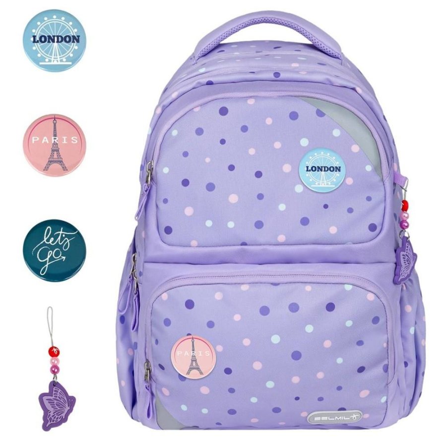 Belmil Schulrucksack MAXI PACK mit Patches "Purple Dots" von Belmil