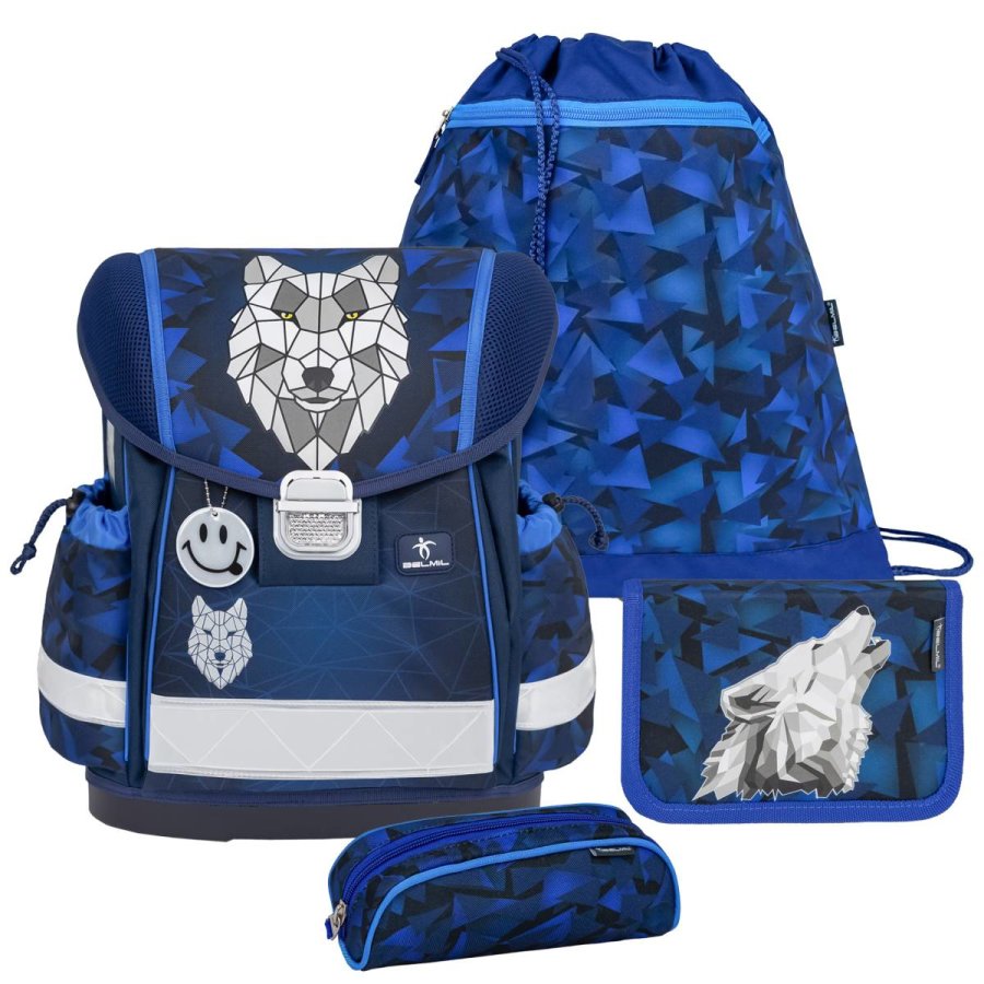 Schulranzen Set CLASSY 4tlg "Wolf Mosaic Grey" für Jungen BELMIL von Belmil