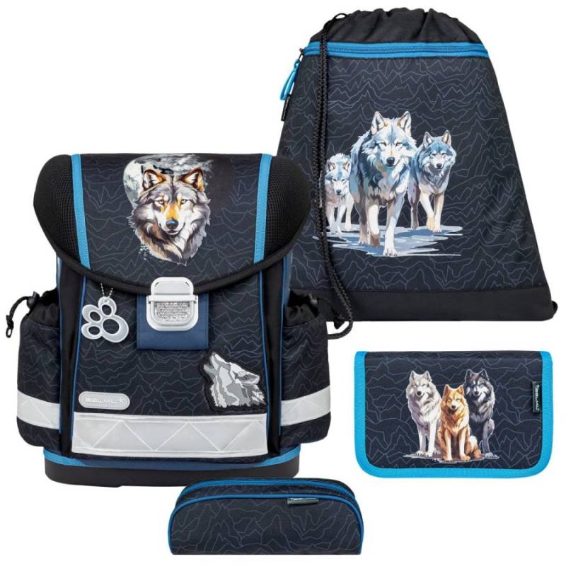 Belmil Schulranzen Set Jungen Wolves Pack (Motiv: Wolf) "Classy", ab 1.Klasse Grundschule von Belmil