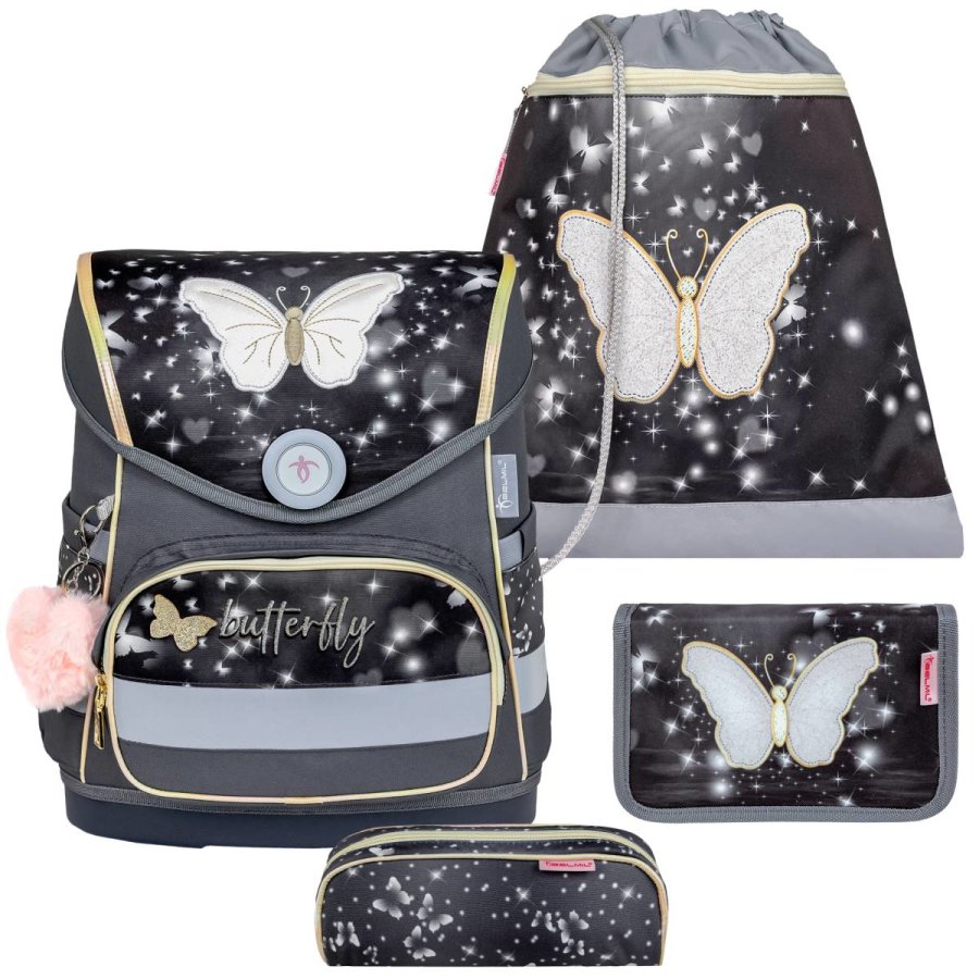 Belmil Schulranzen Set "Compact" (Amazing Butterfly - Schmetterlinge) für Mädchen ab 1. Klasse Grundschule Einschulung von Belmil