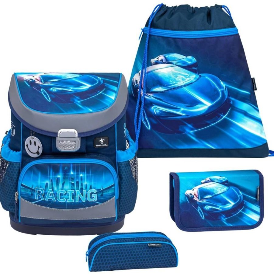 Schulranzen Set MINI FIT 4tlg. Rennwagen "Racing Blue Neon" für Jungen BELMIL von Belmil