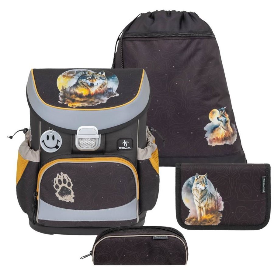 Belmil Schulranzen Set Jungen Moonless Night (Motiv: Wolf) "Mini Fit" für kleinere Kinder, ab 1.Klasse Grundschule von Belmil