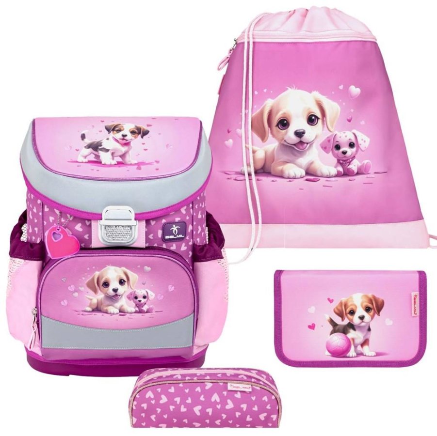 Belmil Schulranzen Set Mädchen Little Puppies (Motiv: Hundewelpen) "Mini Fit" für kleinere Kinder, ab 1.Klasse Grundschule von Belmil