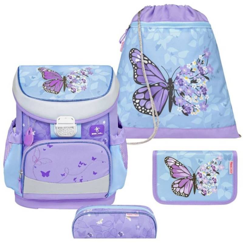 Schulranzen Set MINI FIT 4tlg. für kleinere Kinder Purple Blue Butterfly von Belmil