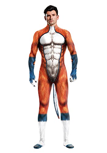 Bemeiren Halloween Cos Catsuit 3D Fuchs Kostüme Bedruckter Overall Zentai mit Schwanz Herren Body Petsuit (XXX-Large, 1029) von Bemeiren