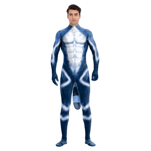 Bemeiren Tier-Body für Herren, Zentai-Elastan-Body mit großem Schwanz, Halloween-Kostüme, Deep Blue Fox, Small von Bemeiren