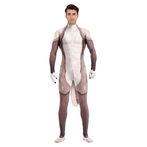 Bemeiren Tier-Body für Herren, Zentai-Elastan-Body mit großem Schwanz, Halloween-Kostüme, Braunes Hirsch, Medium von Bemeiren