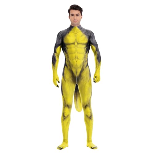 Bemeiren Tier-Body für Herren, Zentai-Elastan-Body mit großem Schwanz, Halloween-Kostüme, Gelber Husky, X-Large von Bemeiren