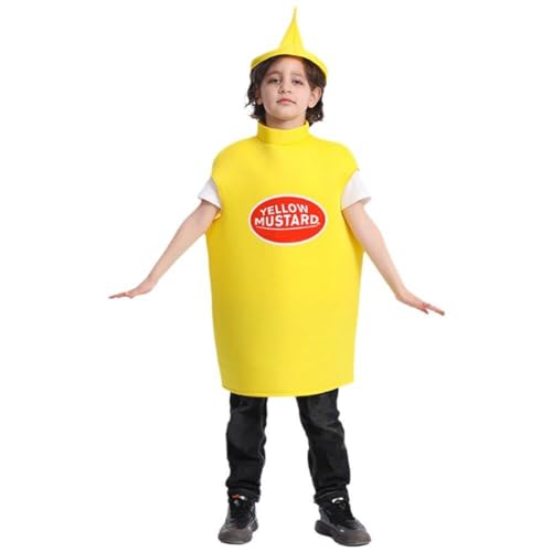 Bemvp Unisex Kinder Ketchup Flasche Wappenrock & Hut Kostüm Anziehen Halloween Karneval Party Lustige Soße Rollenspiel Kostüm von Bemvp
