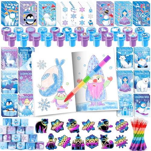 BenLouis 384-teiliges Partygeschenk-Set für Kinder, Winter-Schneeflocken-Malbuch, Weihnachten, Schule, Klassenzimmer, Geschenk, Belohnung, Preis, Basteln, Großpackung für Studenten, Frozen Birthday von BenLouis