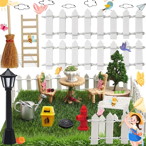 Benaton 15 Stück Mini Garten Dekoration Set, Miniatur Zubehör Garten Geschenk, Gartengeräte Mikrolandschaft Mini, Straßenlaterne Gartenzaune Besen Leiter Pflanze Hydrant Mülltonne Gießkanne Benaton 15 Stück Mini Garten Dekoration Set, Miniatur Zubehör Garten Geschenk, Gartengeräte Mikrolandschaft Mini, Straßenlaterne Gartenzaune Besen Leiter Pflanze Hydrant Mülltonne Gießkanne von Benaton