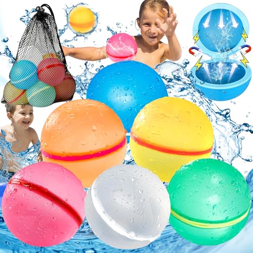 Benaton 6 Stück Magnetisches Wasserballon, wasserbomben wiederverwendbar, wasserbomben, Bunt wasserbomben, Wasserbomben Splash Bälle, Outdoor Sommerspaß Wasserspielzeug(Mit Netzbeutel) von Benaton