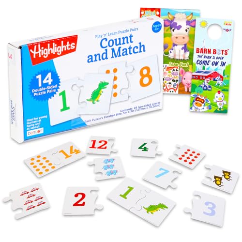 Count and Match Puzzlekarten für Kleinkinder - Bundle mit 14 doppelseitigen passenden Puzzleteilen Paaren Vorschule Kindergarten Spiele | Highlights Lernspielzeug Pre-K Klassenzimmer Aktivitäten von Bendon