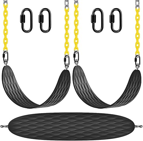 BeneLabel Heavy Duty Swing Seats (2 Pack) with 66 Inch Chain and Carabiners, Comfortable and Durable Plastic Coated Swing Set Accessories Replacement for Outdoor Playground, Black von BeneLabel