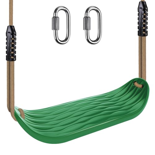 BeneLabel Non-Slip Swing Seat with Adjustable Rope and Carabiners - Heavy Duty Playground Swing Set Accessories for Kids and Adults - 220LB Capacity-Green von BeneLabel
