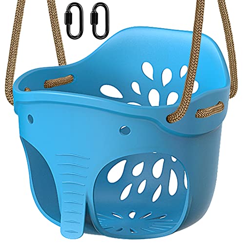 BeneLabel Schaukel Kinder, Indoor Outdoor Babyschaukel Weichen Gummi Schaukelsitz Spielplatz Gartenschaukel Eimer Schaukel mit 130-200cm Seil für Kleinkind 1-3 Jahre, Blau Elefant/272kg von BeneLabel