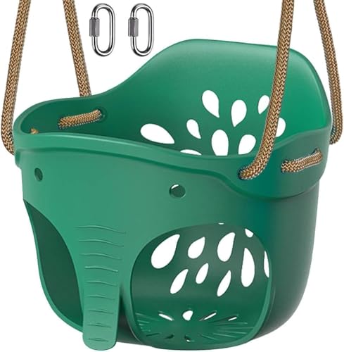 BeneLabel Schaukelsitz, Weichen Garten Spielplatz Schaukel Kinderschaukel Brettschaukel Schaukelbret 1.3-2M Seil & Lockset Karabiner für Kleinkind/Kind, Niedliche Elefanten, 600lbs, Grün von BeneLabel