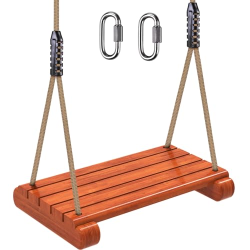 BeneLabel Strapazierfähige Holzschaukeln mit Karabinern, Spielplatzschaukel-Set, Zubehör, verstellbares Seil, längste 188 cm, kürzeste 142,2 cm, Sitzbreite 43,2 cm, 227 kg Kapazität von BeneLabel