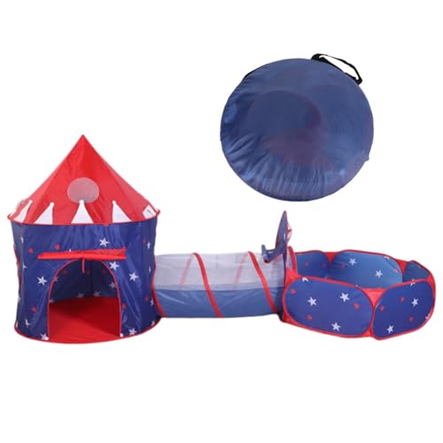 Benebomo Blue Rocket Kinderzelt mit Tunnel, Spielzelt, 3-in-1-Kinderzelt mit Bällebad für Jungen und Mädchen, kann drinnen und draußen verwendet Werden von Benebomo