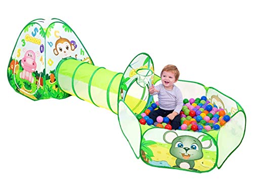 Benebomo Kinder Pop Up Spielzelt Haus und Tunnel, Set-Faltbare 3-in-1 Kinder Pop Up Zelt Spielzeug, Zoo Garden Spielhaus für Jungen Mädchen, Kleinkinder Spielhaus Ball Pit Tunnel von Benebomo