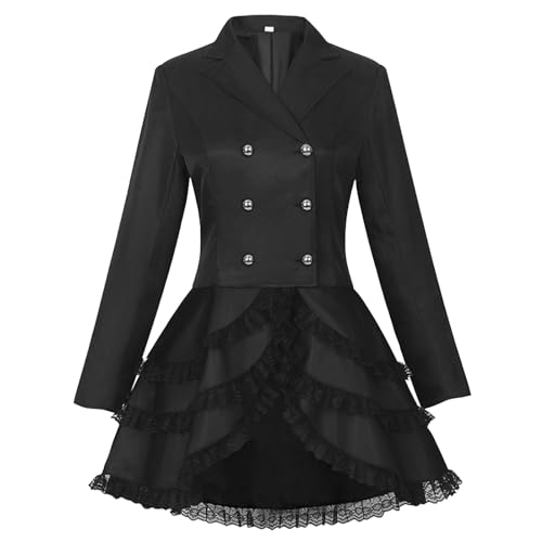 Beokeuioe Damen Gothic Vintage Steampunk Jacke Viktorianischen Cosplay Kostüm Viktorianische Spitze Spleißen Korsett Mantel Frack Mittelalter Halloween Vampir Kostüm Smoking Uniform von Beokeuioe