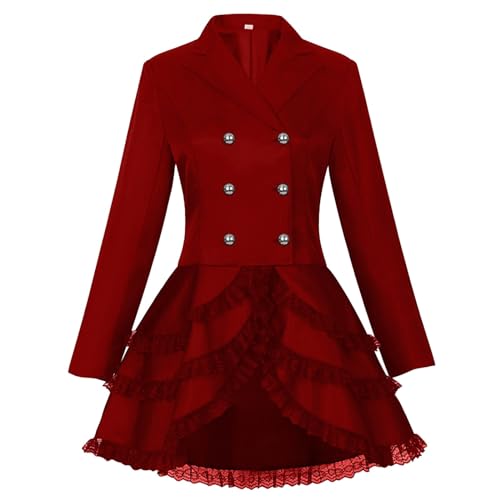 Beokeuioe Damen Gothic Vintage Steampunk Jacke Viktorianischen Cosplay Kostüm Viktorianische Spitze Spleißen Korsett Mantel Frack Mittelalter Halloween Vampir Kostüm Smoking Uniform von Beokeuioe