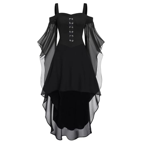 Beokeuioe Damen Kleider Hexenkostüm 80er Jahre Mittelalter Kleidung für Frauen Halloween Kostüm Trompetenärmel Retro Kostüm Renaissance Kleid Partykleid Vintage Clothes Hexenkostüm von Beokeuioe