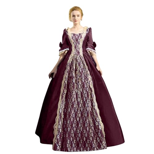 Beokeuioe Damen Renaissance Kleid Ballkleid Mittelalterliche Rokoko Kleid Königin Viktorianische Retro Kostüm Prinzessin Maxi Kleider Halloween Party Cosplay Fancy Kleid von Beokeuioe