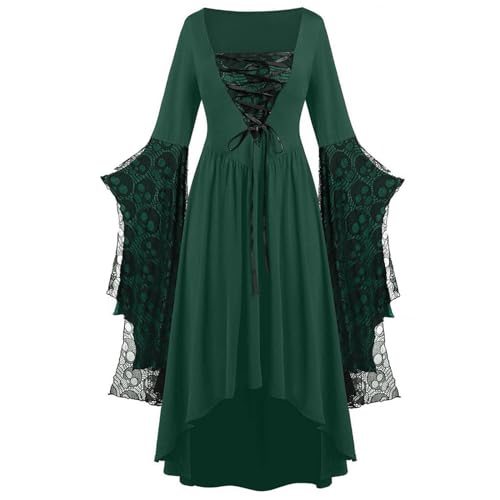 Beokeuioe Gothic Halloween Kleid Kostüm Damen, Übergröße Schnüren Maxi Kleider mit Schmetterlingsärmeln für Festliches Vintage Hexenkleid Mittelalter Cosplay Club Party Kostüme von Beokeuioe