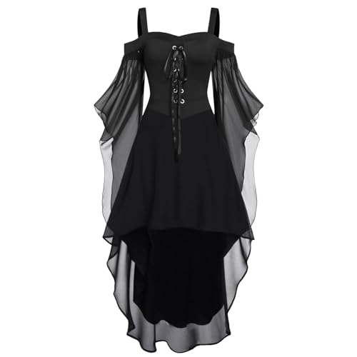 Beokeuioe Halloween Karneval Kleid Damen 80er Jahre Mittelalter Kleidung Teufel Vampir Kostüm Schulterfreies Mesh Schmetterlingsärmel Gothic Vintage Clothes für Cosplay Cocktailkleid von Beokeuioe