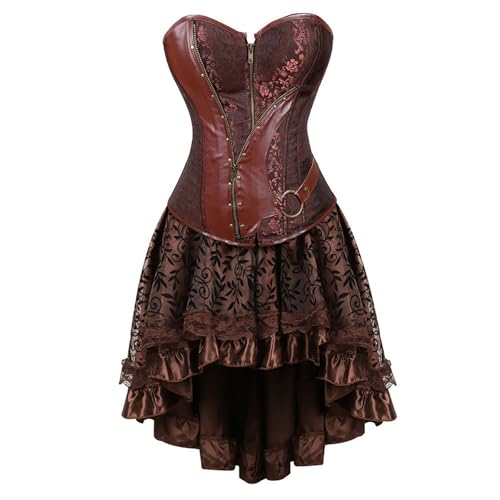 Beokeuioe Steampunk Corsage Kostüm Karneval Strapse Korsett Piraten Rock Set Mittelalter Rock Damen Gothic Kleidung Vintage Punk Rock Winterkleid Halloween Mittelalter Kostüm von Beokeuioe