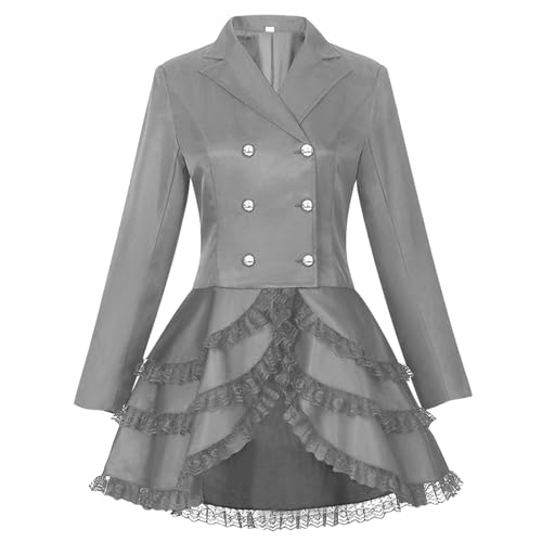 Beokeuioe Viktorianische Spitze Spleißen Korsett Mantel Damen Gothic Vintage Steampunk Jacke Frack Mittelalter Halloween Vampir Kostüm Viktorianischen Cosplay Kostüm Smoking Uniform von Beokeuioe