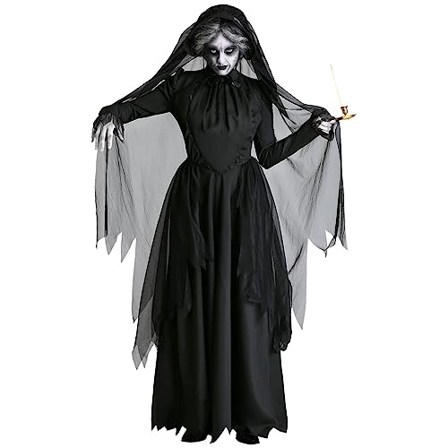 Beokeuioe Zombie Braut Kostüm Damen Geisterbraut Halloween Kostüm Damen Kleid Gothic Vampir Braut Kleid Hexe Cosplay Kostüm Karneval Horror Hochzeitskleid Zombie Outift von Beokeuioe