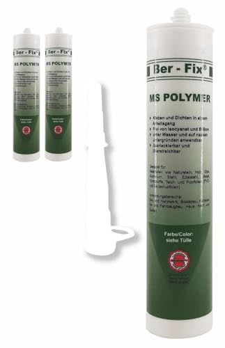 Ber-Fix MS Polymer Montagekleber Weiß 3er-Pack - Nicht schimmelnd, für Fliesen, Glas, Metall & Beton, perfekt für Nassbereiche, sicherer und ungiftiger als Sanitärsilikon von Ber-Fix