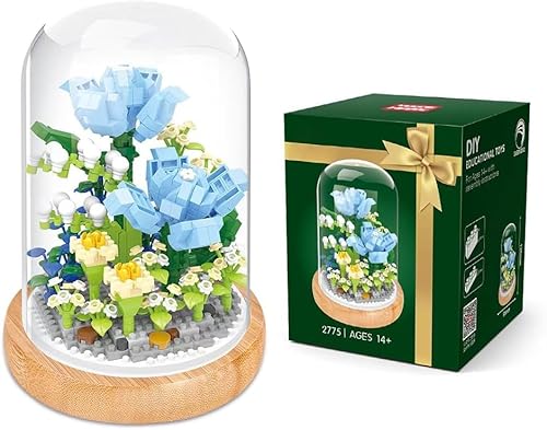 Berfaset Blumenstrauß Bauspielzeug Set Blaue Rose Blumen Bausteine wildblumenstrauß Künstliche Heimdeko Botanical Spielzeug für Erwachsene, Kreative Geburtstag Geschenke für Frauen, Mädchen (2775) von Berfaset