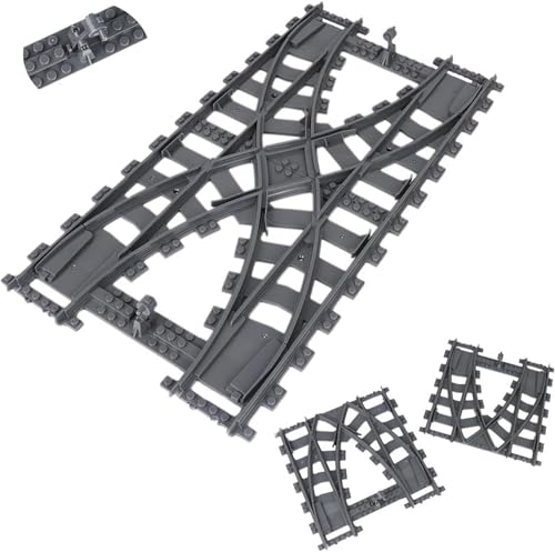 Berfaset City Schienen Set City Schienen Eisenbahn Erweiterungsset City Zug Power Functions Kit Schienen Zubehör Klemmbausteine Kompatibel mit dem Marktführer (1 Integrated Split Track) von Berfaset