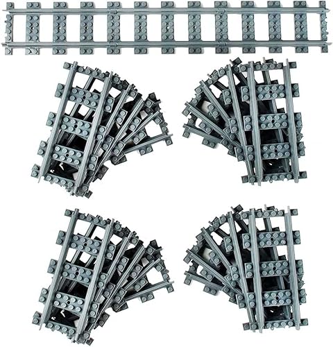 Berfaset City Schienen Set City Schienen Eisenbahn Erweiterungsset City Zug Power Functions Kit Schienen Zubehör Klemmbausteine Kompatibel mit dem Marktführer (20 Stück Gerade Schienen) von Berfaset